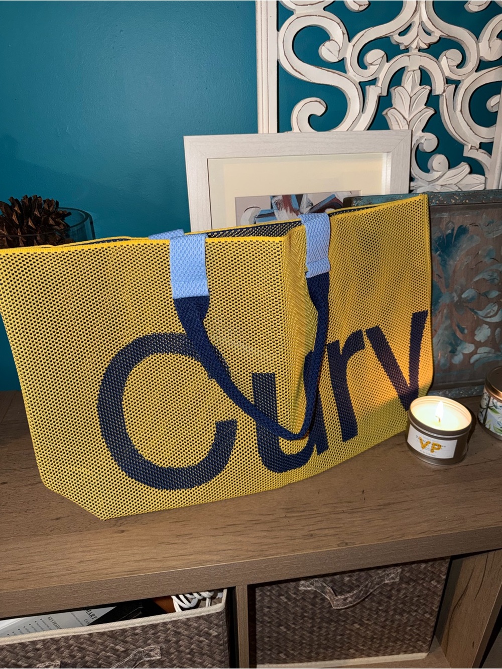 CURVES BY SEAN Yellow and Navy 'Curvy' Tote Bag